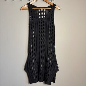 Womens Black Crochet Knit V-Neck Tank Dress XL Sleeveless Cover‎ Up Beach Resort